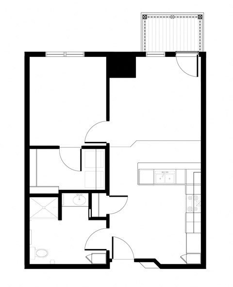 Floor plan for 1 bed, 1 bath, 690 sqft